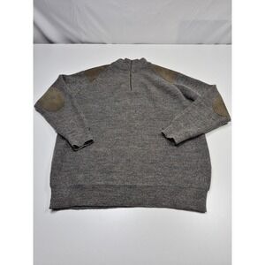 Woolovers Sweater Mens XL Gray 100% British Wool 1/4 Zip Mock Neck Elbow Patch